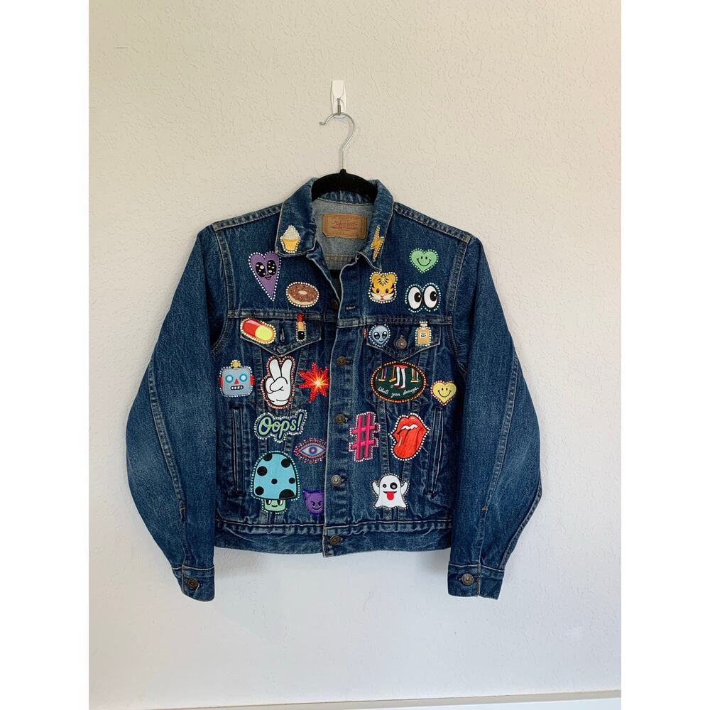 Levi Strauss Girls Jean Jacket Patchwork Custom Jewels Size XL 16